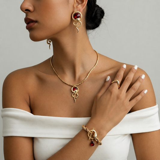 Magnetic Charm Ruby Snake Jewelry Set