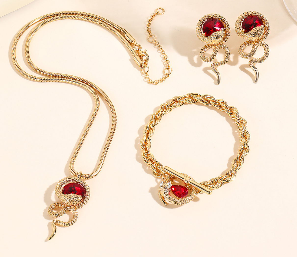 Magnetic Charm Ruby Snake Jewelry Set